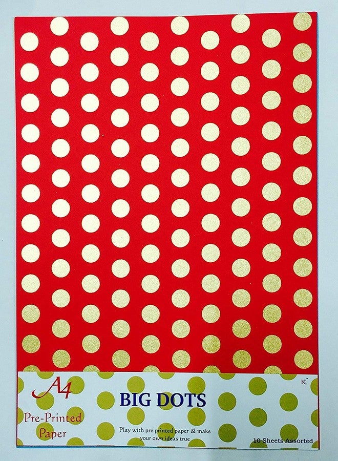 Abaj Pack of 10 A4 Size Craft Paper Sheets with Single Side Design Pattern (Big Dots) - Image 2